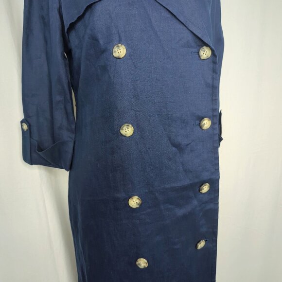 Vintage Talbots Dress 8 Medium Blue Linen Double Breasted - Picture 3 of 10